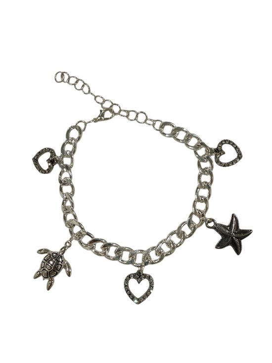 Handmade Jewelry - Handmade Silver Plated Bracelet with Turtle and Starfish Charms